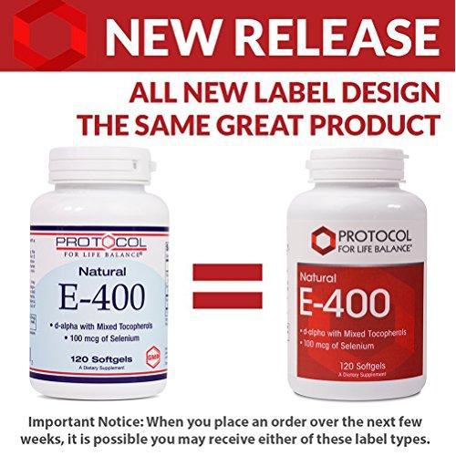 Protocol For Life Balance - E-400 - Mixed Tocopherols and Selenium, Immune System Support, Anti-Aging, Balance Hormones, Helps Improve Vision, Improves Endurance & Muscle Strength - 120 Softgels Supplement Protocol For Life Balance 