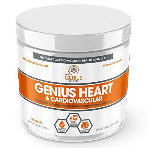 Genius Heart & Cardiovascular Health Supplement – Cholesterol Lowering Vein & Blood Pressure Support w/Grape Seed Extract, Vitamin K2 MK7 & CoQ10 – Antioxidant Energy for Men & Women,60 Veggie Pills Supplement The Genius Brand 