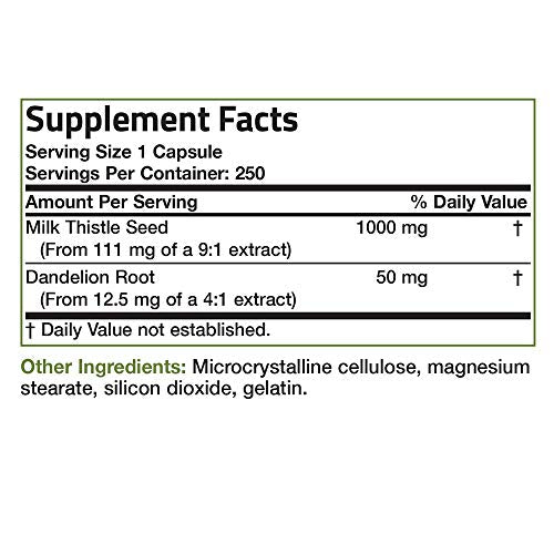 Bronson Milk Thistle 1000mg, 250 Capsules Supplement Bronson 