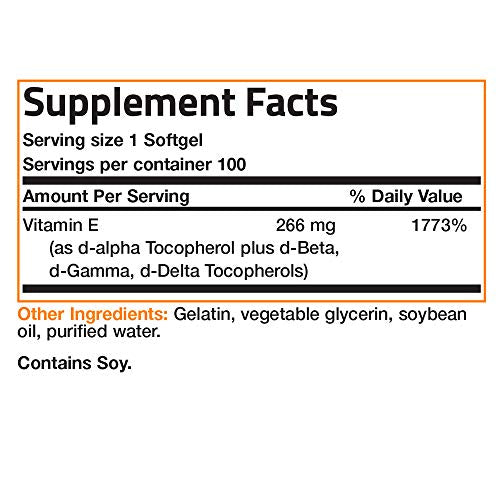 Bronson Natural Vitamin E Complex 400 I.U. (D-alpha Tocopherol), 100 Softgels Supplement Bronson 