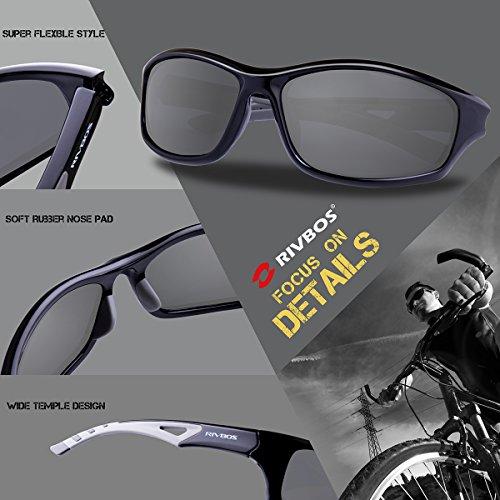 RIVBOS Polarized Sports Sunglasses Driving Comfortable Sun Glasses shades for Men Women Tr 90 Flexible Frame for Cycling Baseball Running RB842-Black&Grey Sunglasses RIVBOS 