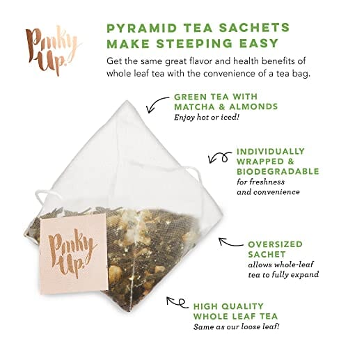 Pinky Up Matcha Ice Cream Whole Leaf Pyramid Tea Sachets - 30 mg Caffeine Per Serving, NON-GMO & Gluten Free, Certified Kosher - 15 Biodegradable Tea Bags Kitchen Pinky Up 