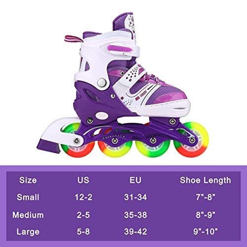 JIFAR Youth Children’s Inline Skates for Kids, Adjustable Inlines Skates with Light Up Wheels for Girls Boys, Indoor&Outdoor Ice Skating Equipment Medium Size(2-5 US), Purple Outdoors JIFAR 