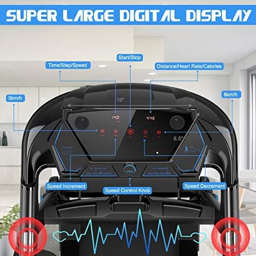 GYMAX Folding Treadmill, Electric Motorized Running Walking Machine with Bluetooth Speaker, Heart Rate Sensor & LED Touch Display, 2.25HP Silent Treadmill for Home/Gym (Black) Sports GYMAX 