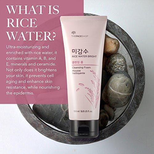 The Face Shop Foaming Facial Cleanser for Daily Face Washing, Rice Water Bright Cleansing Foam Moisturizer & Brightening Care for All Skin Types 150 mL/5 Oz Skin Care THEFACESHOP 