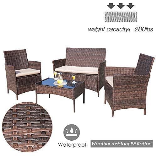 Homall 4 Pieces Outdoor Patio Furniture Sets Rattan Chair Wicker Set, Outdoor Indoor Use Backyard Porch Garden Poolside Balcony Furniture Sets (Brown and Beige) Lawn & Patio Homall 