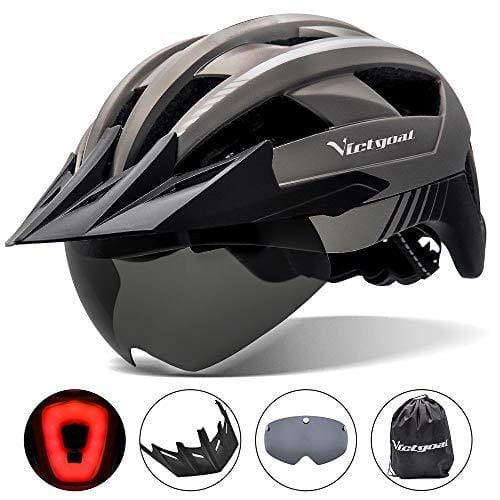 VICTGOAL Bike Helmet with USB Rechargeable Rear Light Detachable Magnetic Goggles Removable Sun Visor Mountain & Road Bicycle Helmets for Men Women Adult Cycling Helmets (Ti) Sports VICTGOAL 