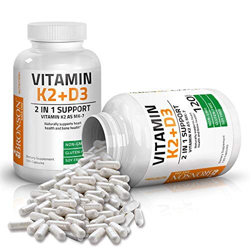 Bronson Vitamin K2 (MK7) with D3 Supplement - Vitamin D & K Complex Premium Non GMO & Gluten Free Formula, 120 Capsules Supplement Bronson 