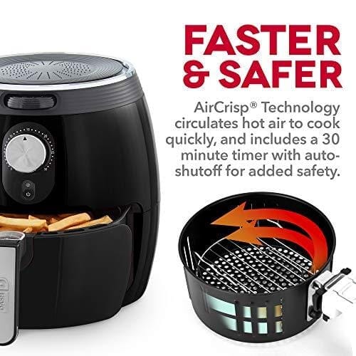 DASH DMAF355GBBK02 Deluxe Electric Air Fryer + Oven Cooker with Temperature Control, Non Stick Fry Basket, Recipe Guide + Auto Shut off Feature, 3qt, Black Kitchen DASH 