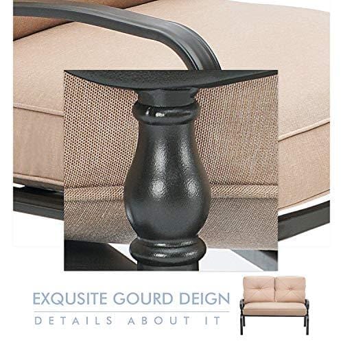Incbruce Outdoor Patio Furniture Loveseat 2-Piece and Bistro Coffee Table Set Furniture Bench with Cushion, Lawn Front Porch Garden, Steel Frame, Brown Lawn & Patio Incbruce 