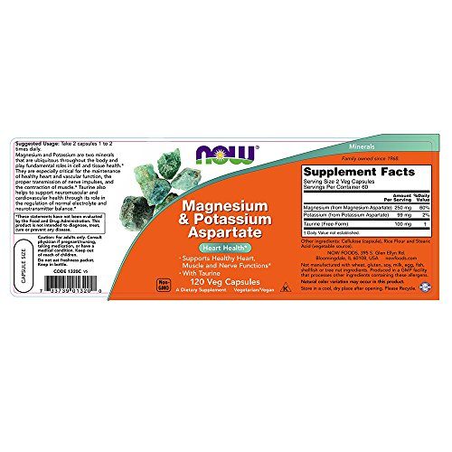 NOW Magnesium & Potassium Aspartate with Taurine,120 Capsules Supplement NOW Foods 