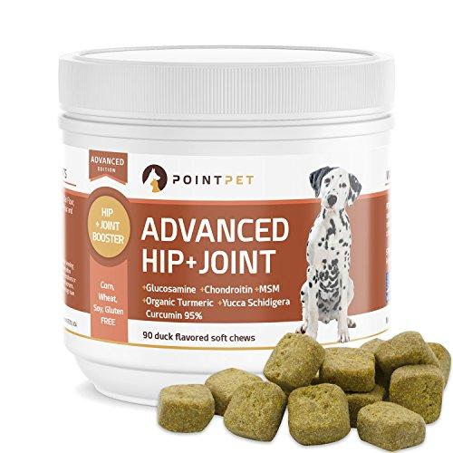 POINTPET Advanced Hip and Joint Supplement for Dogs with Glucosamine, MSM, Chondroitin, Omega 3, 6, Organic Turmeric, Improves Mobility and Hip Dysplasia, Arthritis Pain Relief, 90 Soft Chews Animal Wellness POINTPET 