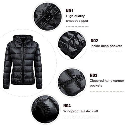 Wantdo Women's Lightweight Packable Down Jacket(Black, Medium) Ski Wantdo 