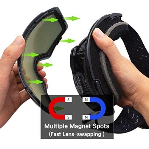 Zionor X4 Ski Snowboard Snow Goggles Magnet Dual Layers Lens Spherical Design Anti-Fog UV Protection Anti-Slip Strap for Men Women Ski Zionor 