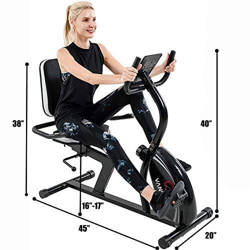 Vanswe Recumbent Exercise Bike 16 Levels Magnetic Tension Resistance 380 lbs. Stationary Bike with Adjustable Seat, Transport Wheels and Bluetooth Connectivity for Workout and Physical Therapy Sports Vanswe 