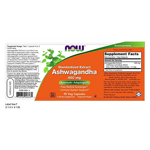 NOW Ashwagandha Extract 450 mg,90 Veg Capsules Supplement NOW Foods 