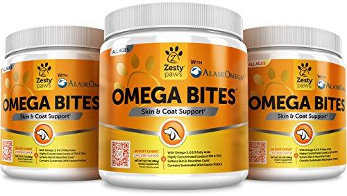 Omega 3 Alaskan Fish Oil Chew Treats for Dogs - With AlaskOmega for EPA & DHA Fatty Acids - For Shiny Coats & Itch Free Skin - Natural Hip & Joint Support + Promotes Heart & Brain Health - 90 Count Animal Wellness Zesty Paws 