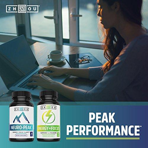 Caffeine with L-Theanine for Smooth Energy & Focus - Focused Energy for Your Mind & Body - No Crash ▫ No Jitters - #1 Nootropic Stack for Cognitive Performance - Veggie Capsules Supplement Zhou Nutrition 