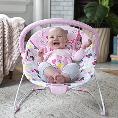 Bright Starts Disney Baby Minnie Mouse Vibrating Bouncer with bar- Spo ShopWell Bright Starts Disney Baby Minnie Mouse Vibrating Bouncer with bar- Spo ShopWell