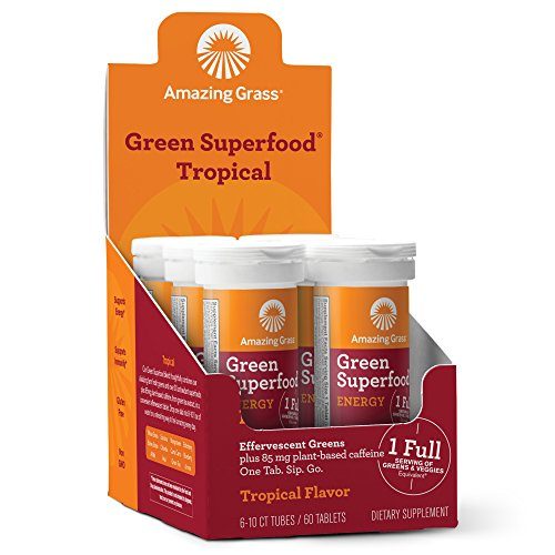 Amazing Grass, Green Superfood Effervescent Energy, Flavor: Tropical, 60ct Tablets, with Green Tea Extract & B12 vitamins, Alkalizing Greens and Antioxidant Blend Supplement Amazing Grass 