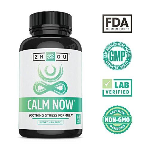 CALM NOW Soothing Stress Support Supplement, Herbal Blend Crafted To Keep Busy Minds Relaxed, Focused & Positive; Supports Serotonin Increase; Hawthorn, Ashwagandha, Rhodiola Rosea, B Vitamins & More Supplement Zhou Nutrition 