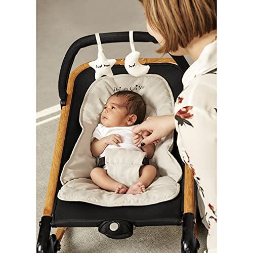 Dream on Me Rock with me 2-in-1 Rocker and Stationary Seat | Compact Portable Infant Rocker with Removable Toys Bar & Hanging Toys in Black & Grey Baby Product Dream On Me 