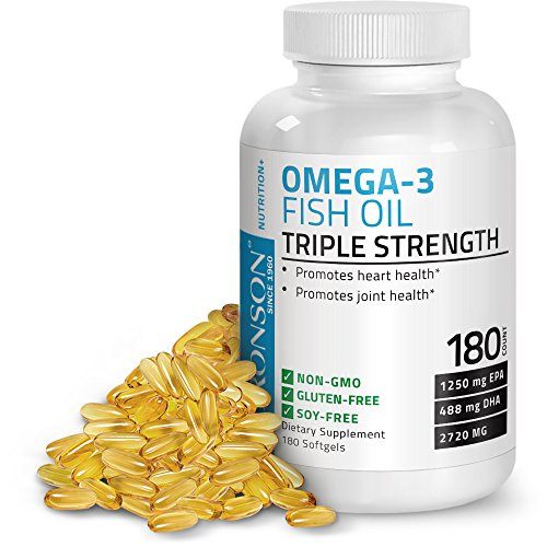 Bronson Omega 3 Fish Oil Triple Strength 2720 mg, Non-GMO, Gluten Free, Soy Free, Heavy Metal Tested, 1250 EPA 488 DHA, 180 Softgels Supplement Bronson 