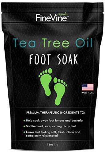 Tea Tree Oil Foot Soak with Epsom Salt - Made in USA - for Toenail Fungus, Athletes Foot, Stubborn Foot Odor Scent, Fungal, Softens Calluses & Soothes Sore Tired Feet. FineVine 