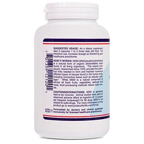 Protocol For Life Balance - MSM Bio-Available Sulfur - Improved Absorption Formula that Promotes Healthy Cartilage and Connective Tissue - 180 Capsules Supplement Protocol For Life Balance 