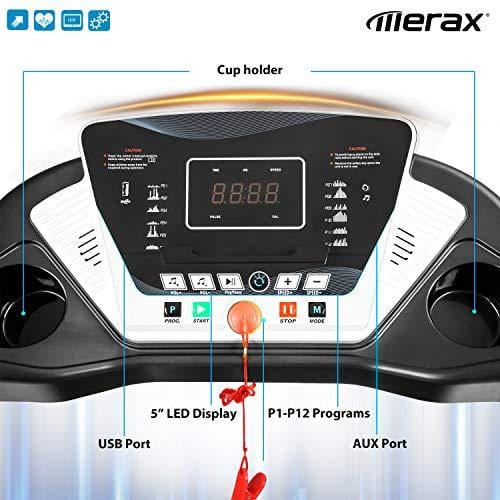 Merax Folding Treadmill Electric Treadmill Motorized Running Machine with Speakers for Home Use,Easy Assembly Running Machine Walking and Jogging Machine,12 Preset Programs Sports Merax 