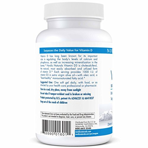 Nordic Naturals Pro Vitamin D3, 1000 IU Vitamin D3 Cholecalciferol, Helps Regulate Calcium Absorption for Stronger Bones and Supports Mood and Immune Health*, 120 Soft Gels Supplement Nordic Naturals 