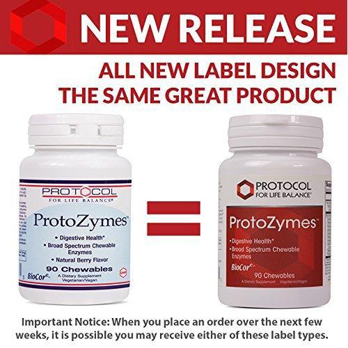 Protocol For Life Balance - ProtoZymes™ - Supports Digestive Health, Breakdown of Proteins, Carbohydrates, Fats, & More in Chewable Supplement - Natural Berry Flavor - 90 Chewables Supplement Protocol For Life Balance 