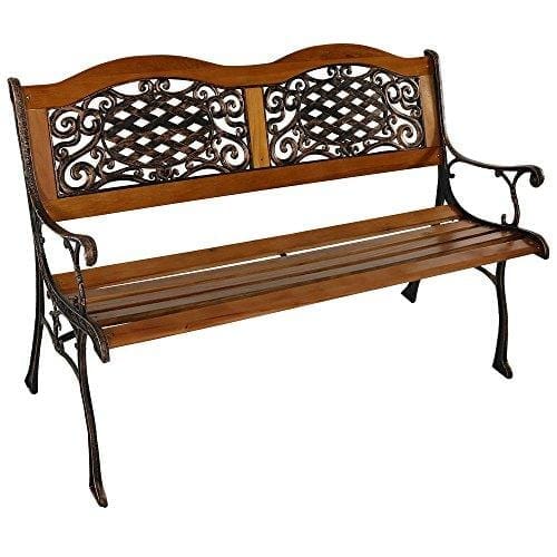 Sunnydaze 2-Person Garden Bench - Cast Iron and Wood Frame with Ivy Crossweave Design - 49-Inch Outdoor Patio Furniture - Perfect for Deck, Porch, Balcony, Backyard or Garden Lawn & Patio Sunnydaze Decor 