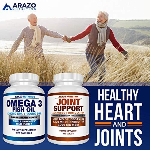 Omega 3 Fish Oil 2250mg | HIGH EPA 1200MG + DHA 900MG Triple Strength Burpless Capsules | 120 Pills | Arazo Nutrition Supplement Arazo Nutrition 