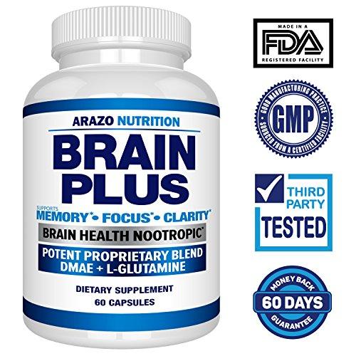 Premium Brain Function Supplement – Memory, Focus, Clarity – Nootropic Booster with DMAE, Bacopa Monnieri, L-Glutamine, Multi Vitamins, Multi Minerals - Arazo Nutrition Supplement Arazo Nutrition 