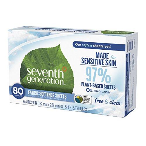 Seventh Generation Fabric Softener Sheets, Free & Clear, 80 count (Packaging May Vary) Fabric Softener Seventh Generation 