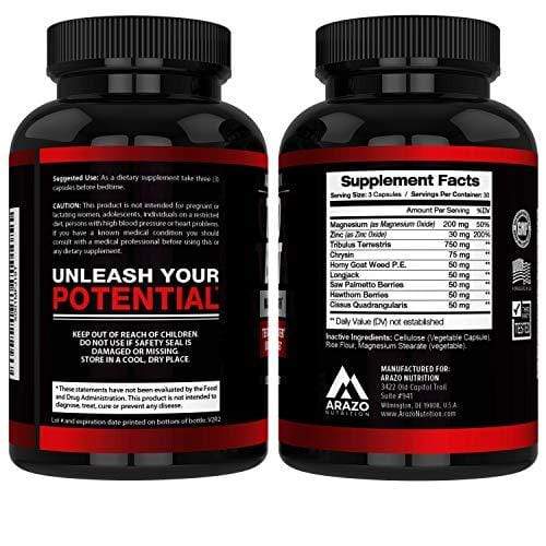 TESTOBOOST Test Booster Supplement | Potent & Natural Herbal Pills | Boost Muscle Growth | Tribulus, Horny Goat Weed, Hawthorn, Zinc, Minerals| Arazo Nutrition USA Supplement Arazo Nutrition 