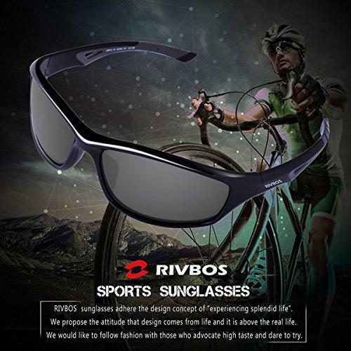 RIVBOS Polarized Sports Sunglasses Driving Comfortable Sun Glasses shades for Men Women Tr 90 Flexible Frame for Cycling Baseball Running RB842-Black&Grey Sunglasses RIVBOS 