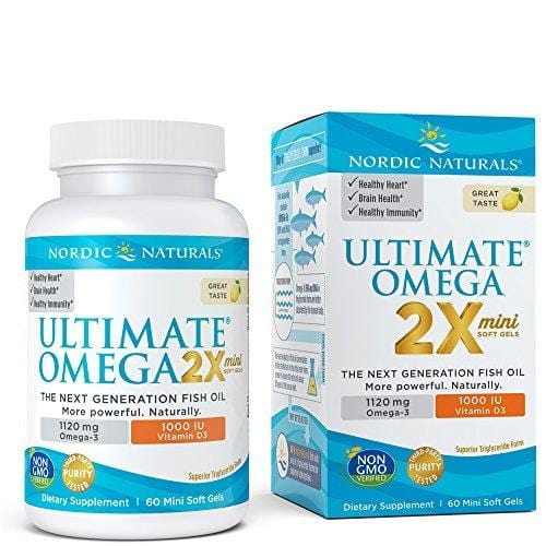 Ultimate Omega 2X Mini D3 - Nordic Naturals Omega-3 Supplement with Vitamin D3 Supports Heart, Brain, Immune and Bone Health, Lemon Flavor, 60 Soft Gels Supplement Nordic Naturals 