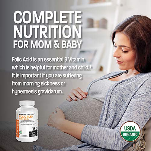 Bronson Organic Folic Acid, USDA Certified & Vegetarian, Ultimate Prenatal Vitamin, 360 Tablets Supplement Bronson 