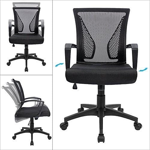 Furmax Office Mid Back Swivel Lumbar Support Desk, Computer Ergonomic Mesh Chair with Armrest (Black) Furniture Furmax 