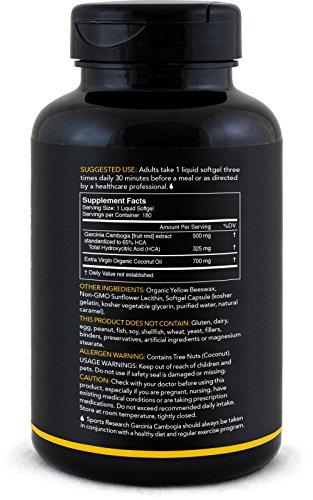 Pure Garcinia Cambogia infused with Organic Coconut Oil | 2-in-1 Support for Healthy Weight Management | 180 Liquid Softgels Supplement Sports Research 