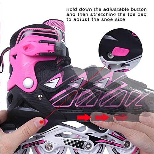 Adjustable Inline Skates for Girls and Boys with Light up Wheels Beginner Skates Safe and Durable Inline Roller Skates for Kids and Adults, Men and Women Pink Size 4 Outdoors Zuwaos 