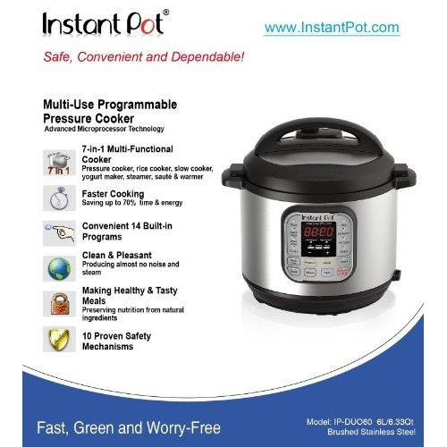 DUO60 6 Qt 7-in-1 Multi-Use Programmable Pressure Cooker, Slow Cooker, Rice Cooker, Steamer, Sauté, Yogurt Maker and Warmer Kitchen & Dining Instant Pot 