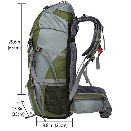 Loowoko Hiking Backpack 50L Travel Camping Backpack with Rain Cover for Outdoor (Green) Loowoko 