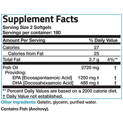Bronson Omega 3 Fish Oil Triple Strength 2720 mg, Non-GMO, Gluten Free, Soy Free, Heavy Metal Tested, 1250 EPA 488 DHA, 90 Softgels Supplement Bronson 