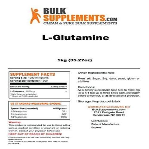 Pure L-Glutamine Powder (1 Kilogram) Supplement BulkSupplements 