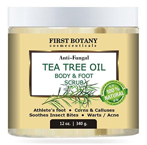 100% Natural Anti Fungal Tea Tree Oil Body & Foot Scrub 12 oz. with Dead Sea Salt - Best for Acne, Dandruff and Warts, Helps with Corns, Calluses, Athlete foot, Jock Itch & Body Odor Skin Care First Botany Cosmeceuticals 
