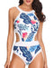 Holipick Women One Piece High Neck Floral Printed Cut Out Backless Bathing Suits Swimsuit Blue Medium Women's Swimwear Holipick 