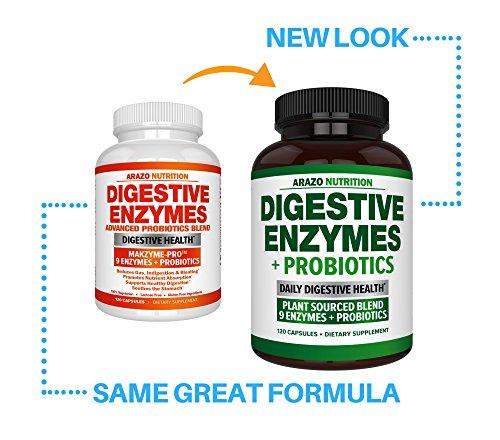 Digestive Enzymes with Probiotics - Multi Enzyme Nutritional Supplement - Acidophilus Bromelain Papaya Papain Lipase & Lactase - Improve Digestion - 120 Pills - Arazo Nutrition Supplement Arazo Nutrition 